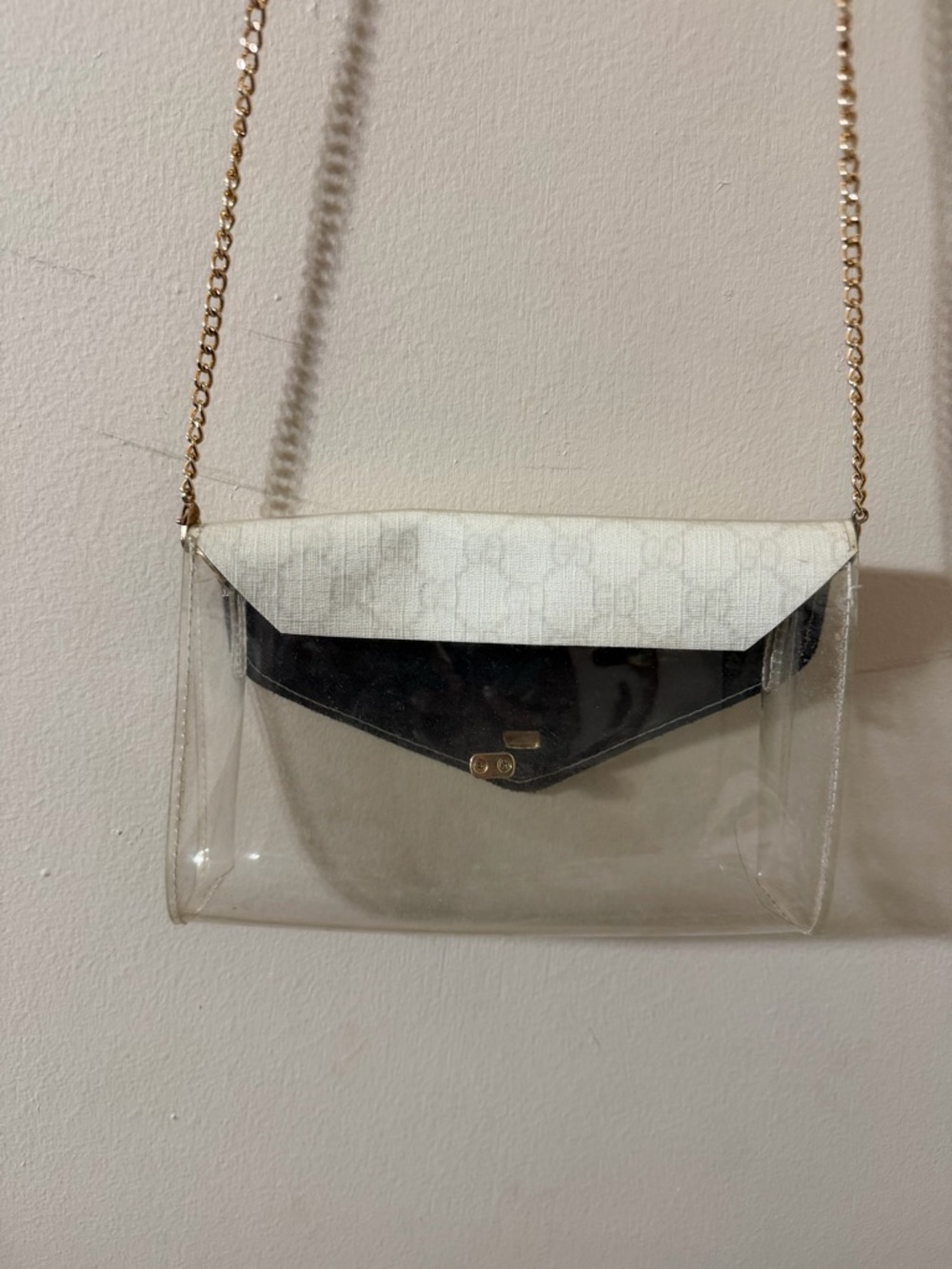 White Crossbody Clear Panel Shoulder Bag with Chain Strap - Picture 5 of 11